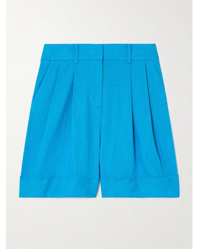 Diane von Furstenberg Shiana Pleated Gauze Shorts - Blue