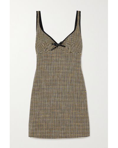 ALEXACHUNG Edwige Faux Patent Leather-trimmed Houndstooth Tweed Mini Dress - Multicolour