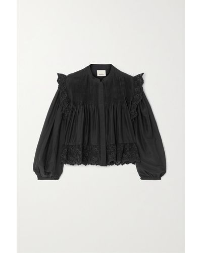 Isabel Marant Mikia Bluse Aus Voile Aus Einer Baumwoll-seidenmischung Mit Spitzenbesätzen - Schwarz