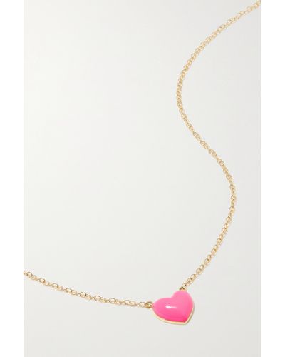 Alison Lou Heart 14-karat Gold And Enamel Necklace - Pink