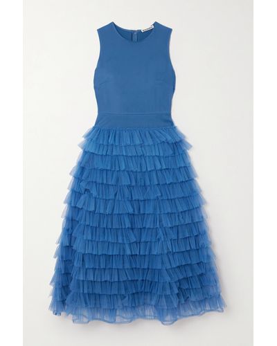 Molly Goddard Teresa Ruffled Tulle Midi Dress - Blue