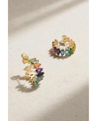Diane Kordas Vibrant Mosaic Mini 18-karat Gold Multi-stone Hoop Earrings - Natural