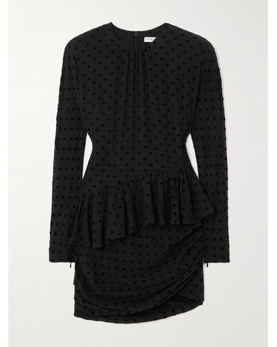 Alessandra Rich Polka-dot Flocked Silk-georgette Mini Dress - Black