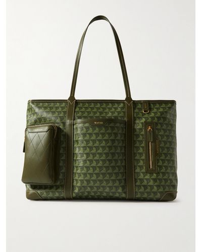 Anya Hindmarch I Am A Plastic Bag In-flight Leather-trimmed Coated-canvas Tote - Green