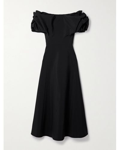 Gabriela Hearst Gwyneth Off-the-shoulder Gathered Silk And Wool-blend Midi Dress - Black