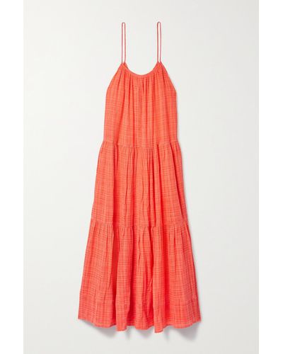Apiece Apart Saluda Tiered Cotton-blend Gauze Maxi Dress - Orange