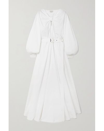 Alexander McQueen Cocoon Belted Cotton Midi Dress - White