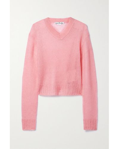 Acne Studios Cropped Open-knit Mohair-blend Sweater - Pink