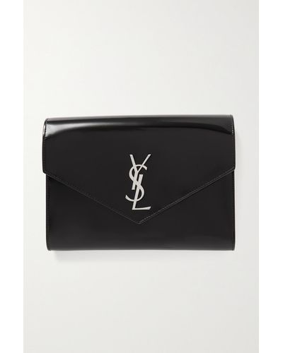 Saint Laurent Cassandre Envelope Leather Clutch Bag - Black