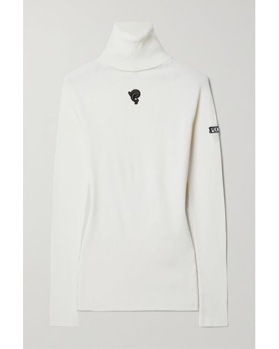 Emilio Pucci Appliquéd Ribbed Wool-blend Turtleneck Sweater - White