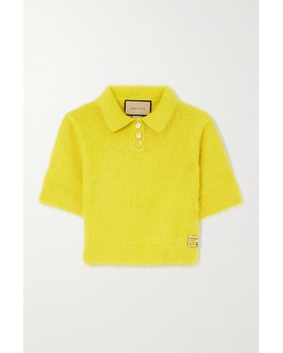 Gucci Cropped Crystal-embellished Wool, Mohair, Cashmere And Silk-blend Jumper - Yellow