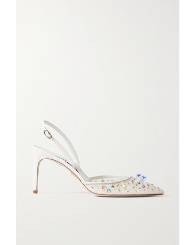 Rene Caovilla Cinderella Leather And Crystal-embellished Lace Slingback Court Shoes - Natural