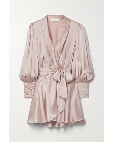 Zimmermann Ruffled Silk-satin Mini Wrap Dress - Pink