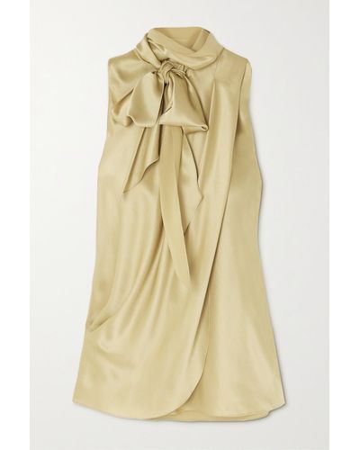Ralph Lauren Collection Pollard Tie-detailed Draped Silk-satin Blouse - Natural