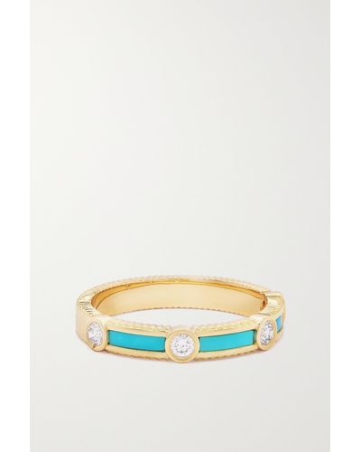 Viltier Rayon Ring Aus 18 Karat Gold Mit Diamanten Und Türkisen - Mettallic