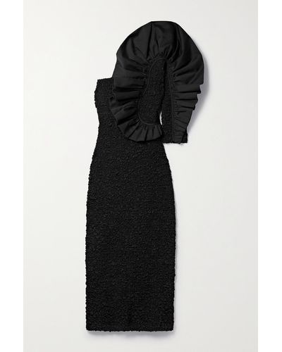 Mara Hoffman + Net Sustain Evelyn One-sleeve Ruffled Poplin-trimmed Popcorn Organic Cotton-jersey Midi Dress - Black