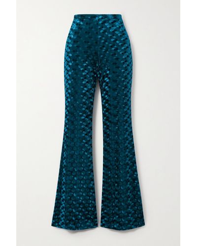 Diane von Furstenberg Ruthette Stretch Velvet-jacquard Flared Trousers - Blue