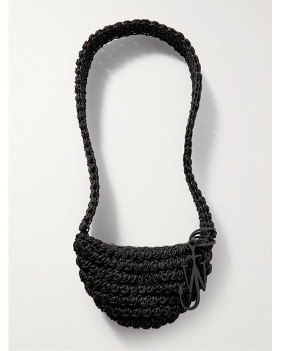 JW Anderson Popcorn Leather-trimmed Crocheted Cotton Shoulder Bag - Black