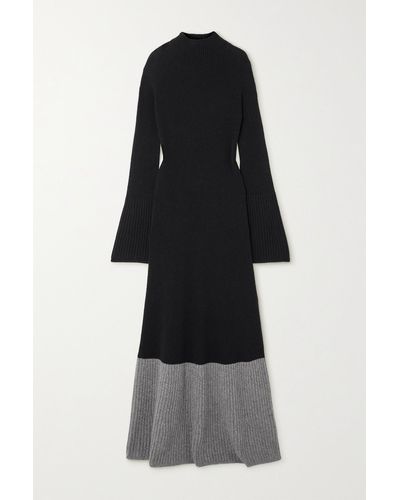 JOSEPH Color-block Ribbed Wool And Cashmere-blend Maxi Dress - Black
