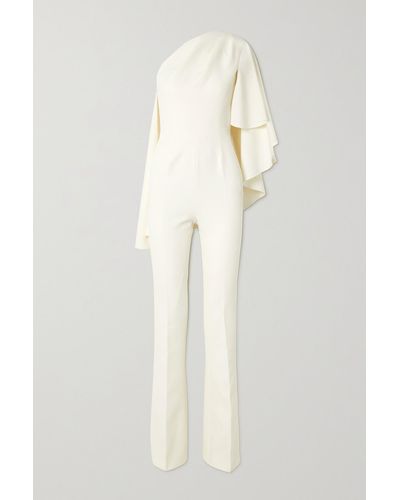 Safiyaa Zephyra One-shoulder Cape-effect Crepe Jumpsuit - White
