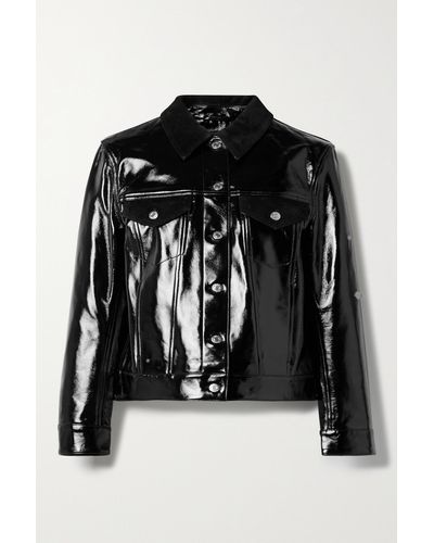 Helmut Lang Suede-trimmed Patent-leather Jacket - Black