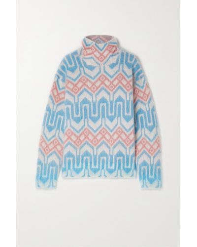 3 MONCLER GRENOBLE Jacquard-knit Mohair-blend Turtleneck Sweater - Blue