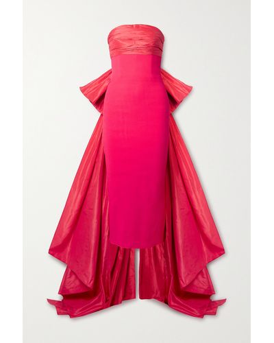 Oscar de la Renta Bow-embellished Taffeta-trimmed Stretch-knit Gown - Pink