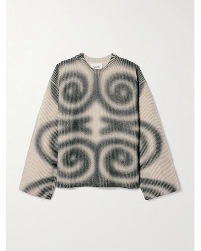Nanushka Maura Printed Ribbed Wool And Cashmere-blend Sweater - Grey