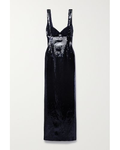 Galvan London Liquid Twist-front Cutout Sequined Tulle Gown - Black