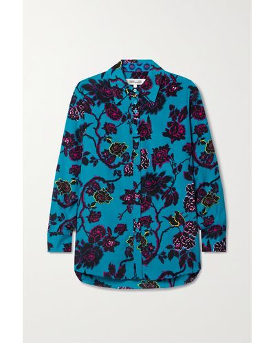 Diane von Furstenberg Lala Floral-print Crepe Shirt - Blue
