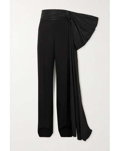 Alexander McQueen Bow-embellished Taffeta-trimmed Grain De Poudre Wool Straight-leg Pants - Black