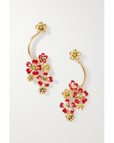 Oscar de la Renta Gold-tone, Crystal And Enamel Earrings - White