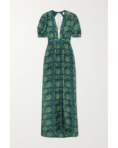 Hannah Artwear Surya Open-back Floral-print Silk-habotai Maxi Dress - Green