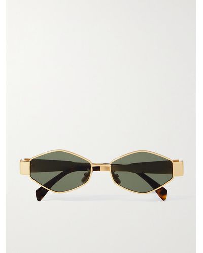 Celine Triomphe Hexagon-frame Gold-tone And Tortoiseshell Acetate Sunglasses - Metallic