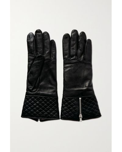 Agnelle Tess Quilted Leather Gloves - Black