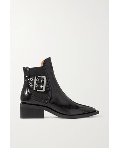 Ganni + Net Sustain Recycled Patent Faux Leather Chelsea Boots - Black