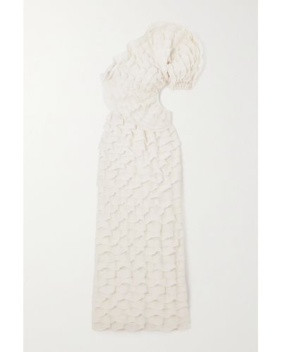 Chloé One-shoulder Cutout Ruffled Silk-blend Gown - White
