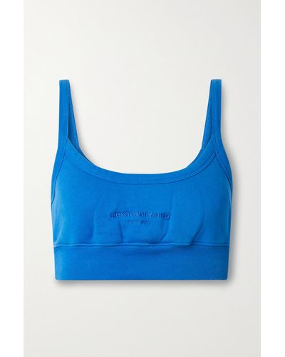 T By Alexander Wang Embroidered Cotton-jersey Bra Top - Blue