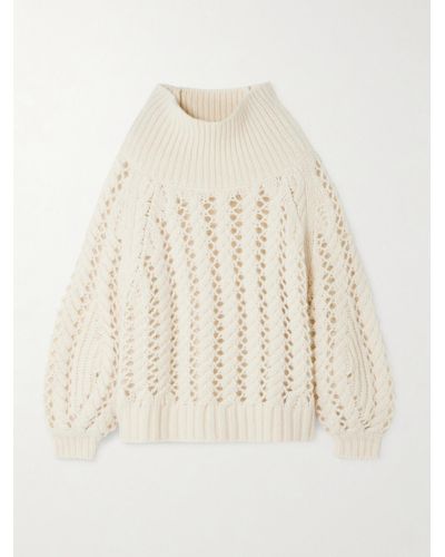Adam Lippes Brushed Open-knit Cashmere And Silk-blend Turtleneck Sweater - Natural
