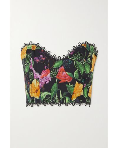 Charo Ruiz Vio Cropped Floral-print Cotton-blend Bustier Top - Black