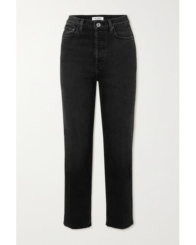 RE/DONE 70s Stove Pipe Cropped Distressed High-rise Straight-leg Jeans - Black