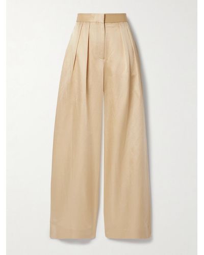 Adam Lippes Pleated Duchesse Satin Wide-leg Trousers - Natural