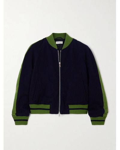 Dries Van Noten Striped Webbing-trimmed Wool-blend Bomber Jacket - Blue