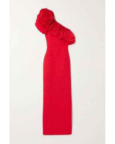 Rebecca Vallance Chiara One-shoulder Ruffled Taffeta-trimmed Cloqué Gown - Red