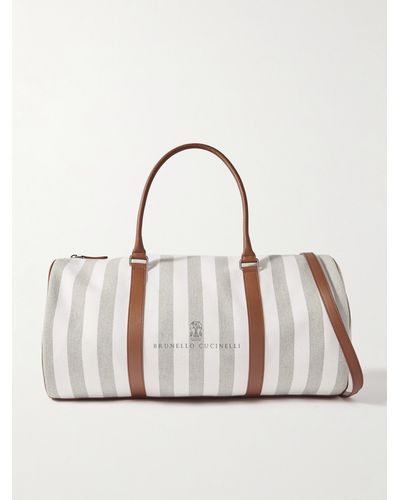 Brunello Cucinelli Leather-trimmed Striped Canvas Duffel Bag - Natural