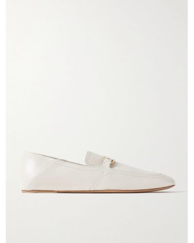 Ferragamo Elaine Collapsible-heel Embellished Leather Loafers - White