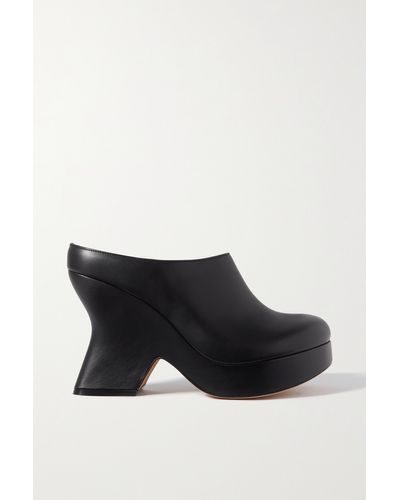 Loewe Terra Curved-heel Leather Heeled Mules - Black