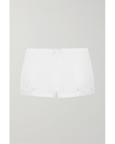 La Perla Souple Pyjama-shorts Aus Jersey Aus Stretch-baumwolle Mit Spitzenbesätzen - Weiß
