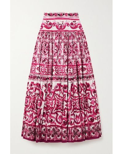 Dolce & Gabbana Long Majolica-print Poplin Skirt - Red