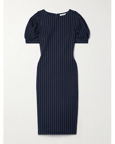 Max Mara Pinstriped Cotton, Cashmere And Silk-blend Dress - Blue